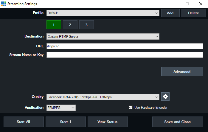 stream to a custom rtmp server and test it