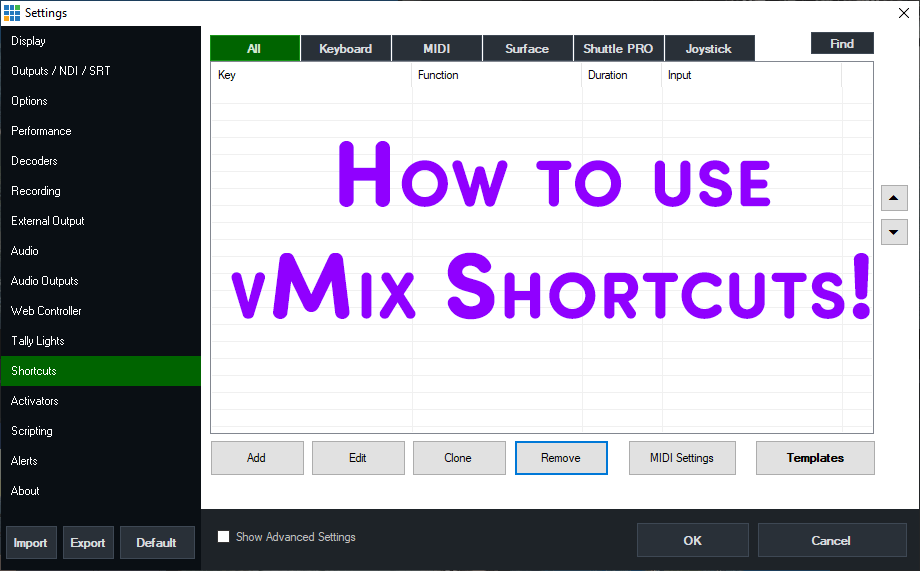 How to use vMix Shortcuts
